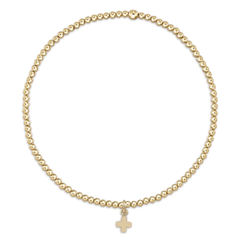 Classic Gold 2mm Bead Bracelet - Signature Cross Small Gold Charm