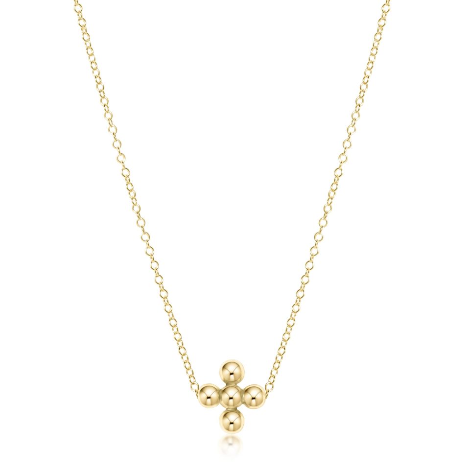 16 Necklace Gold - Classic Beaded Signature Cross Gold - 3mm Bead Gold