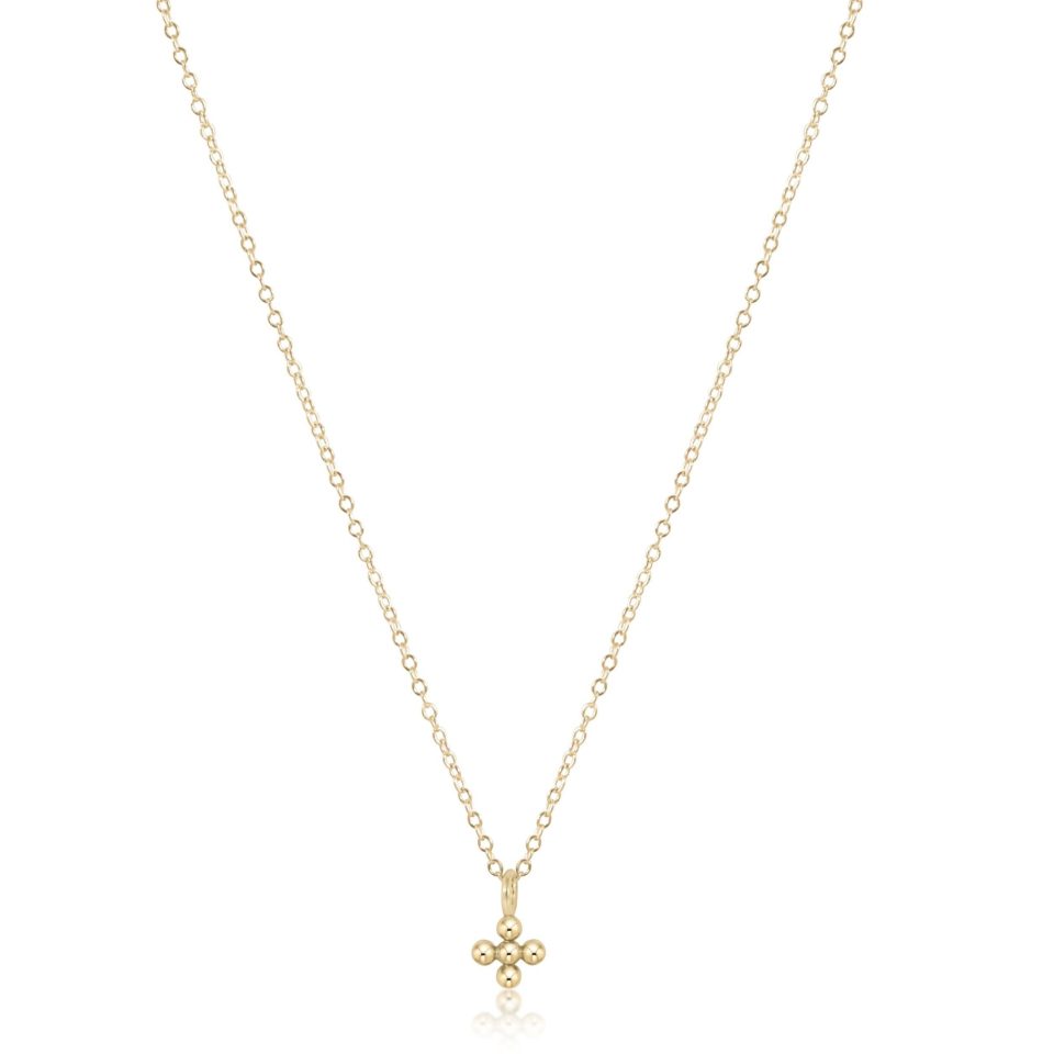 16 Necklace Gold - Classic Beaded Signature Cross Small Gold Charm