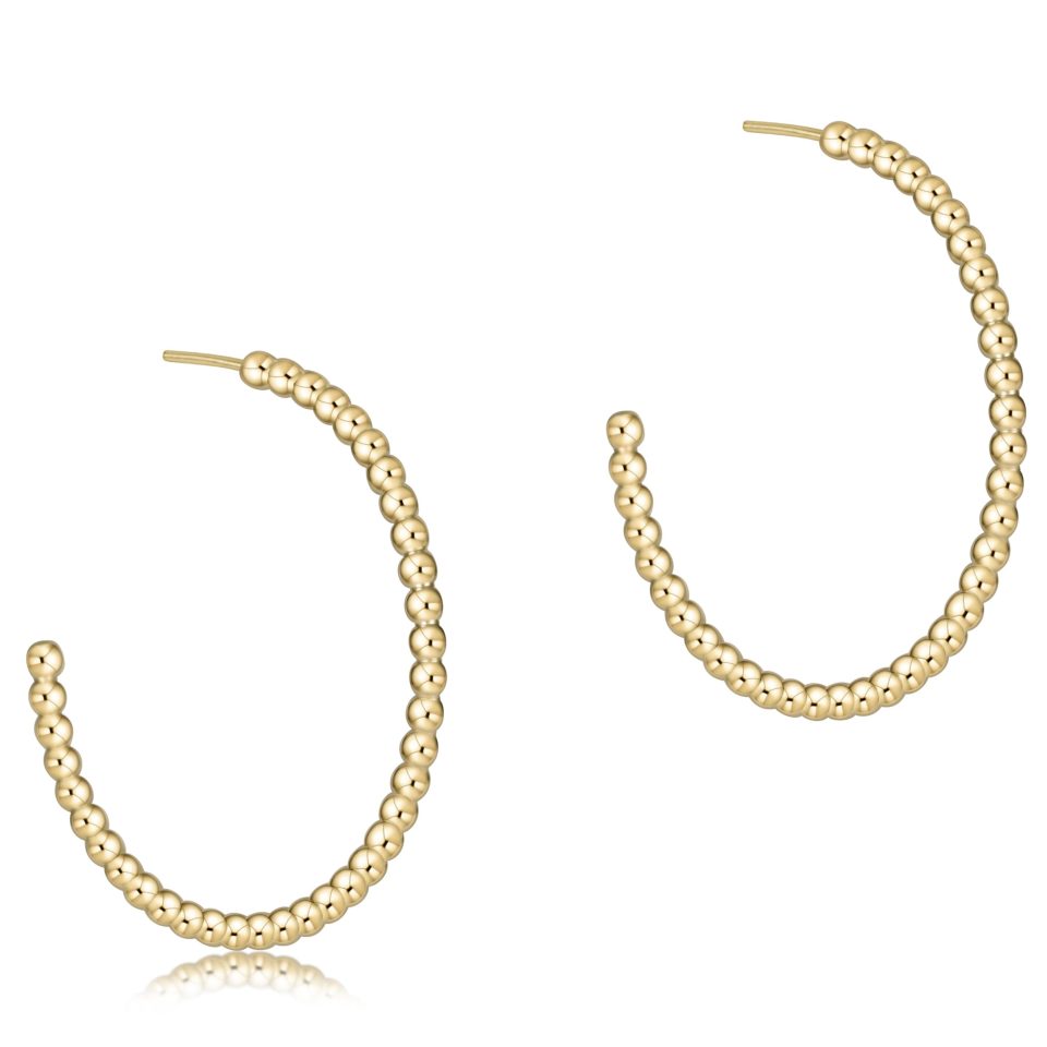 Beaded Classic 1.25 Post Hoop - 2mm Gold