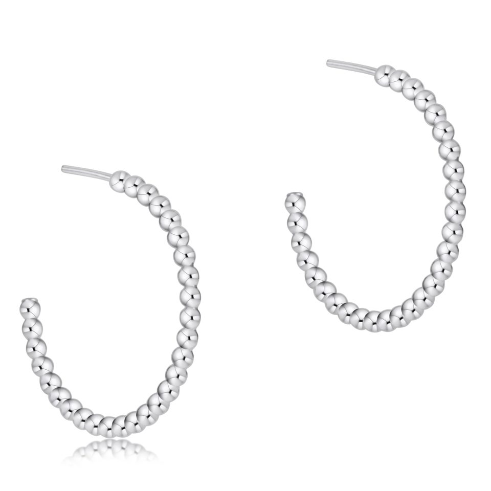 Beaded Classic 1.25 Post Hoop - 3mm Sterling