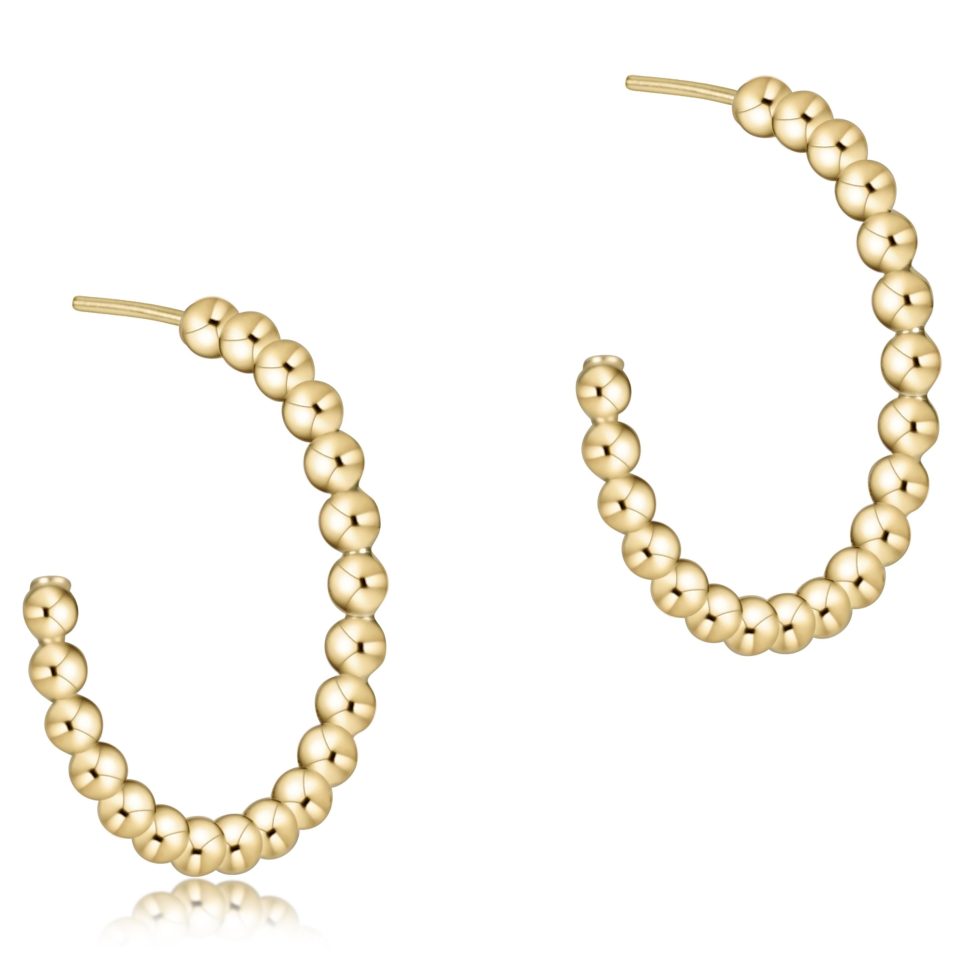 Beaded Classic 1.25 Post Hoop - 4mm Gold