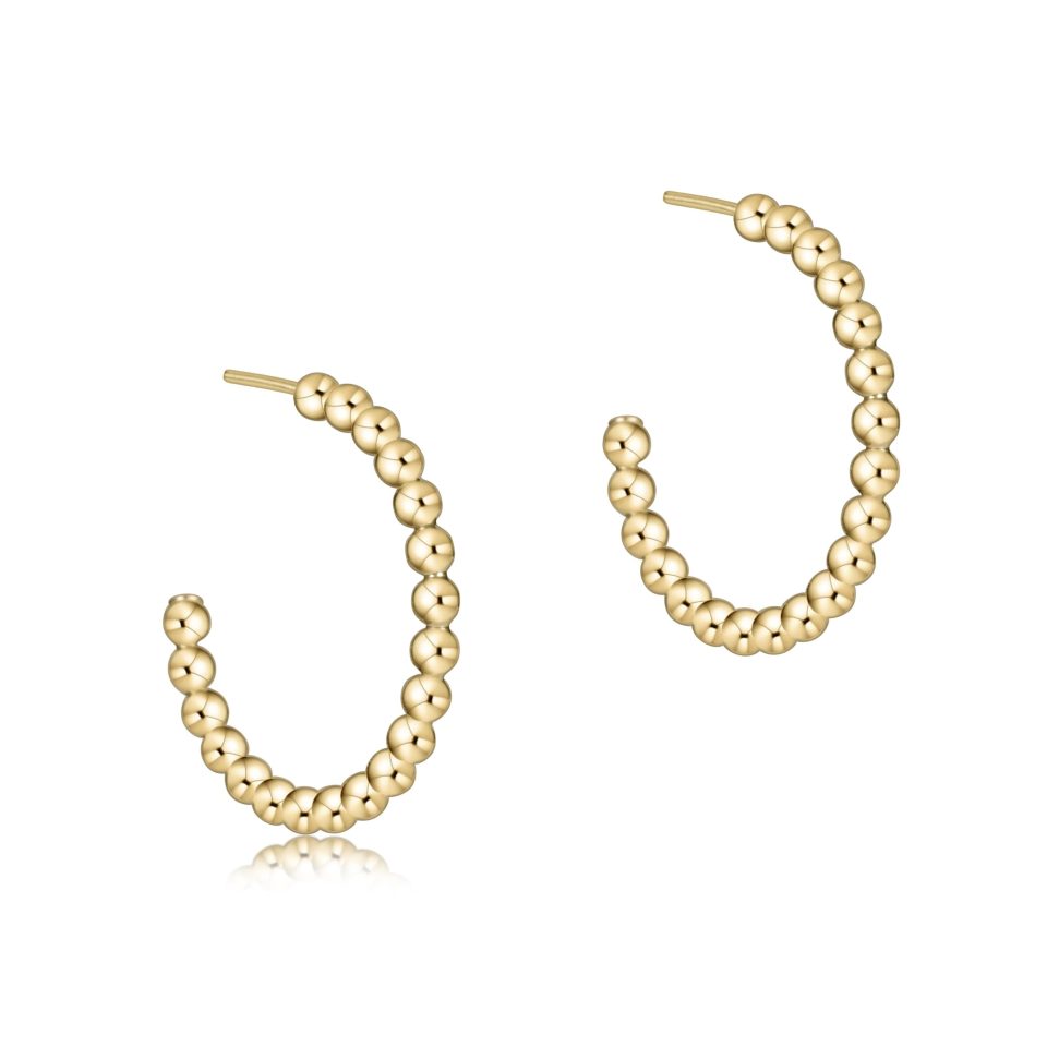 Beaded Classic 1 Post Hoop - 2mm Gold