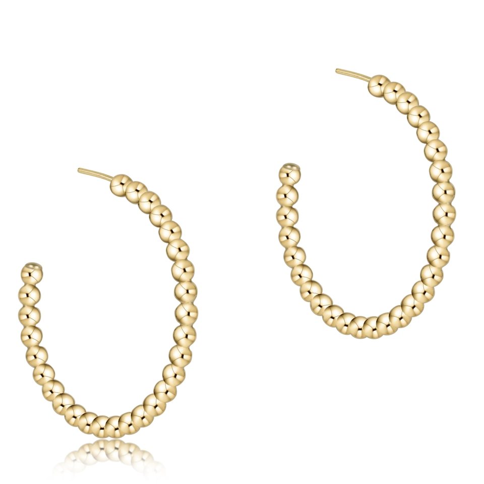 Beaded Classic 1.25 Post Hoop - 3mm Gold