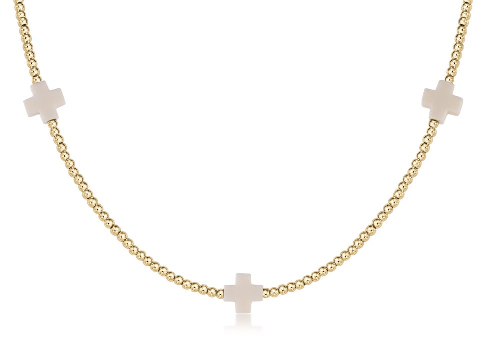 15 Choker Signature Cross Gold Pattern 2mm Bead - Off-White