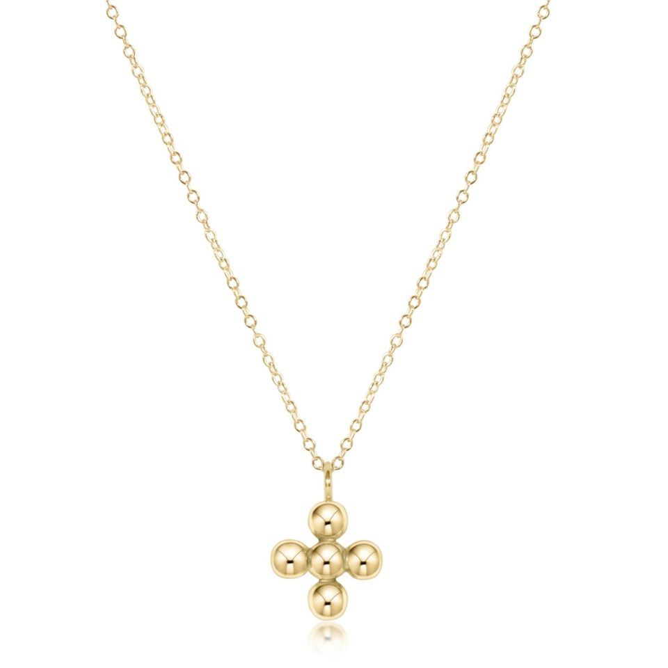 16 Necklace Gold - Classic Beaded Signature Cross Gold Charm - 4mm Bead Gold