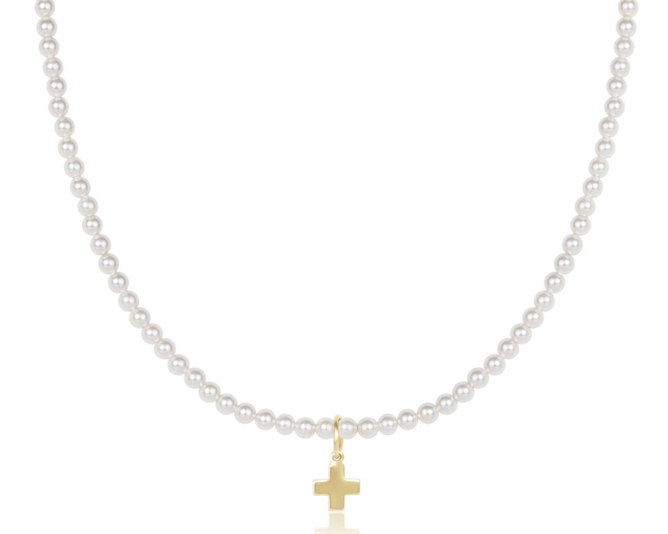 Choker Classic Pearl 3mm Bead - Signature Cross Gold Charm