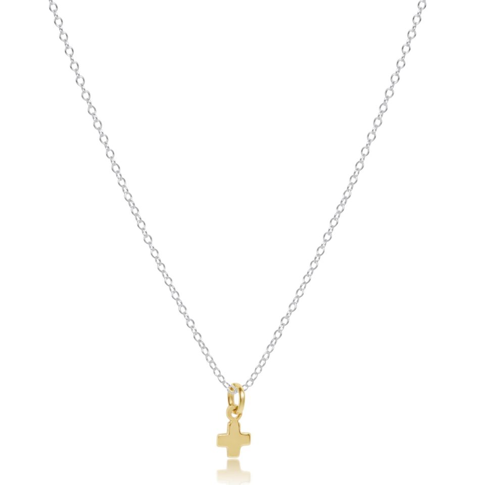 16 Necklace Sterling Mixed Metal - Signature Cross Small Gold Charm