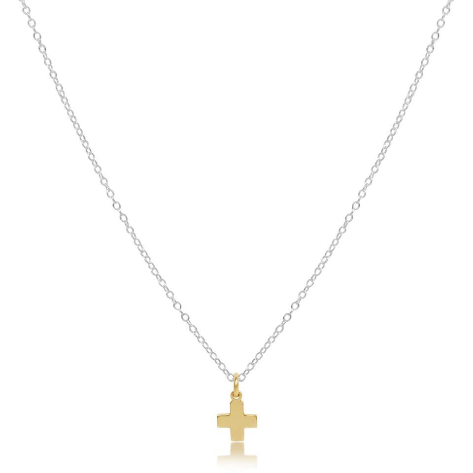 16 Necklace Sterling Mixed Metal - Signature Cross Gold Charm