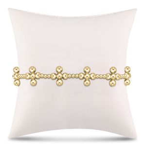 Signature Cross Sincerity Pattern 2.5mm Bead Bracelet – Classic Beaded Signature Cross Gold – 4mm Bead Gold