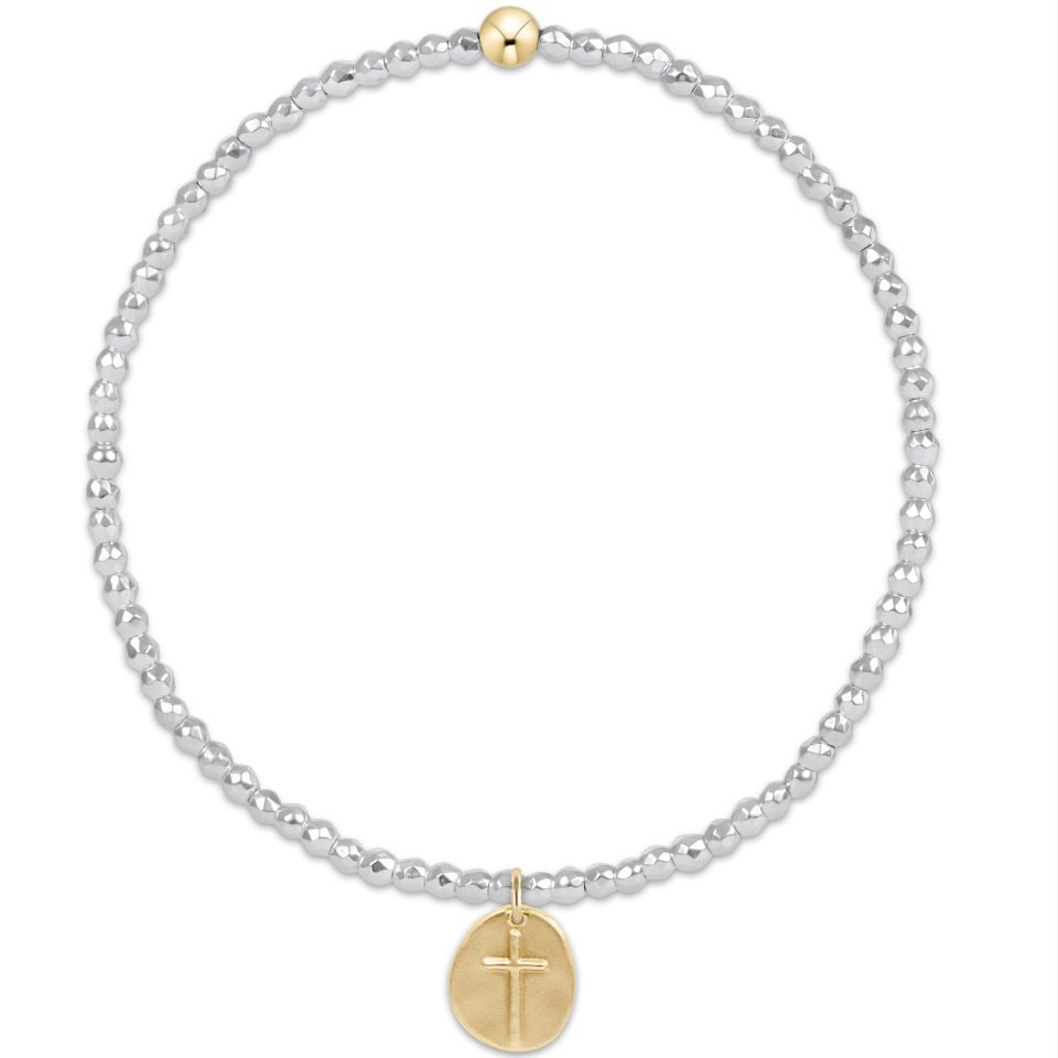 bright silver faceted hematite 2mm bead bracelet - inspire small gold charm