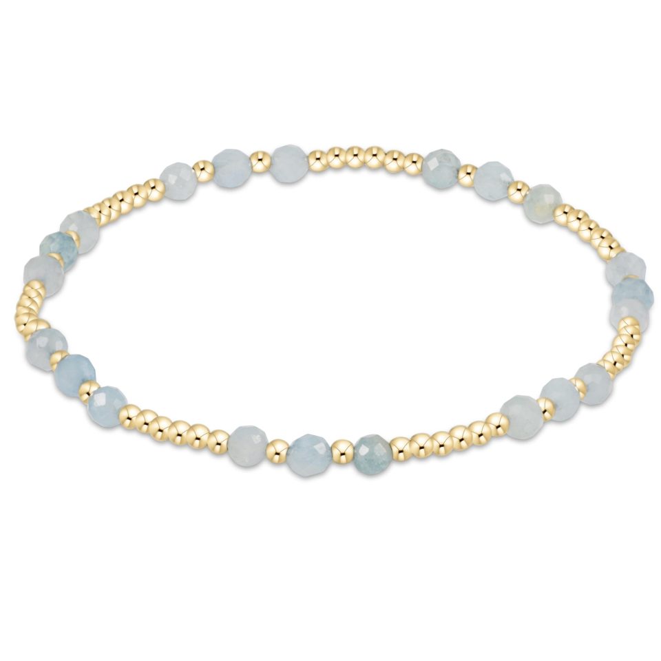 Gemstone Gold Joy Pattern 3mm Bead Bracelet - Aquamarine