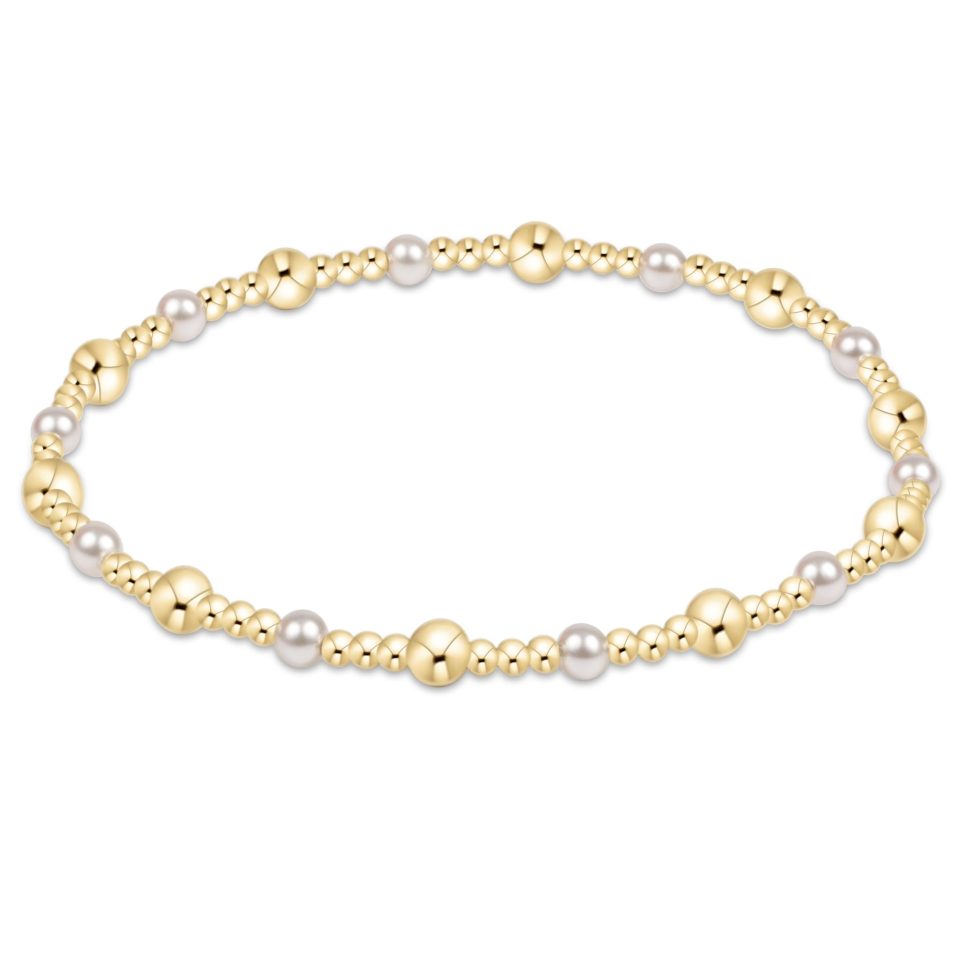 Classic Gold Sincerity Pattern 4mm Bead Bracelet - Pearl
