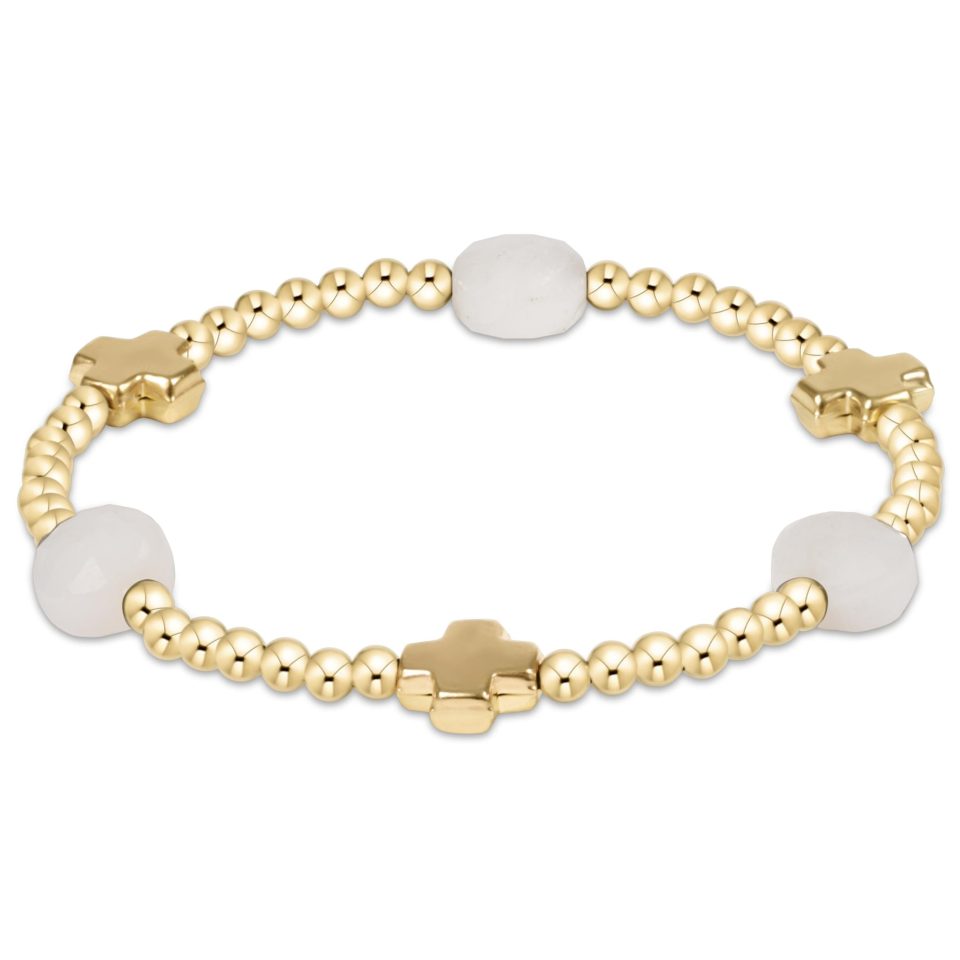 Signature Cross Admire Gold Pattern 3mm Bead Bracelet - Moonstone